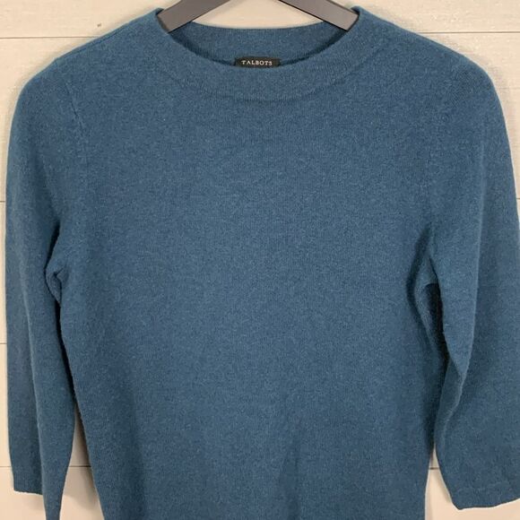 Talbots 100% cashmere blue fitted Crewneck lightweight sweater woman size small - Picture 2 of 7